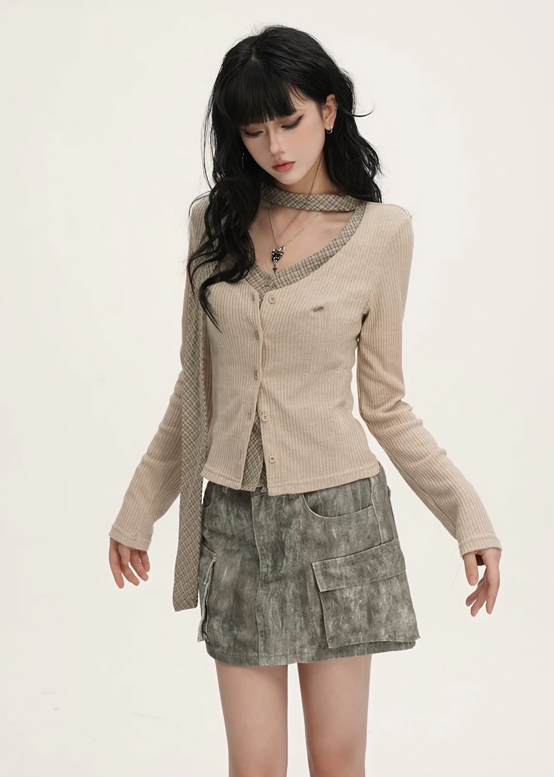 Rib Cardigan Set Tops / LG1387