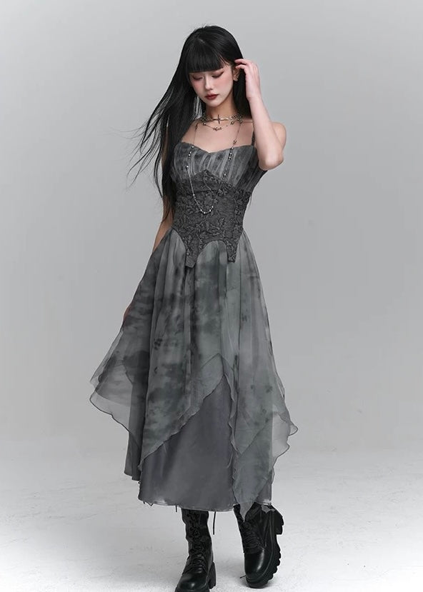 dark ruffle suspender dress / LG1231 