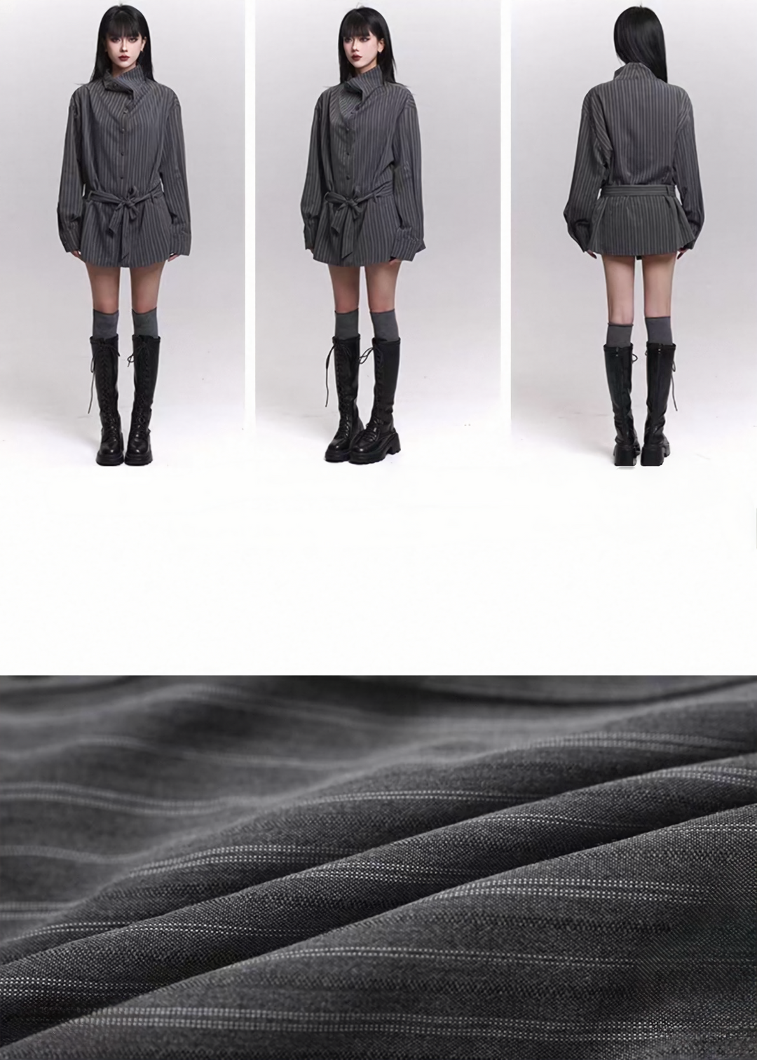 STRIPE HIGH-NECK SHIRT / LG1480