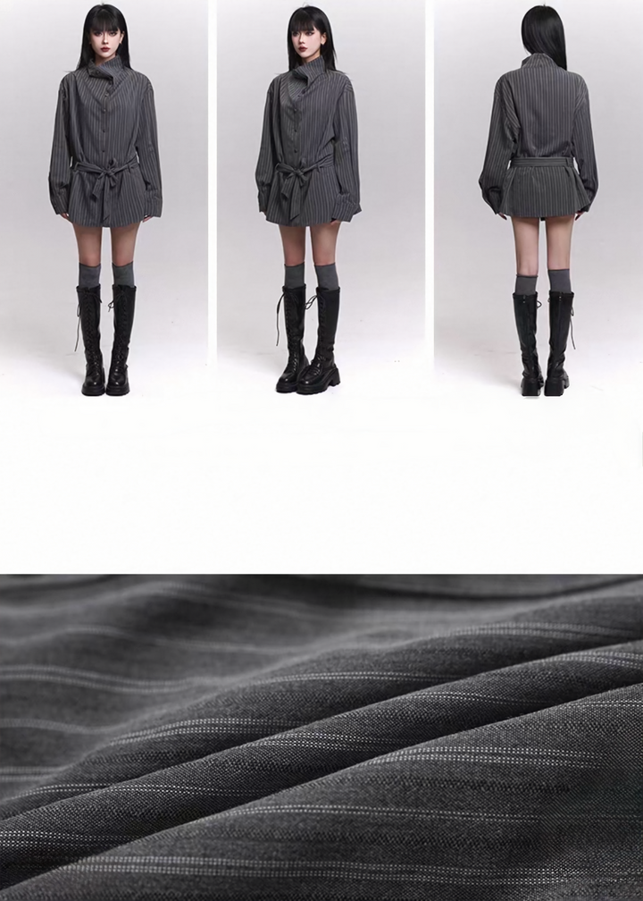 STRIPE HIGH-NECK SHIRT / LG1480