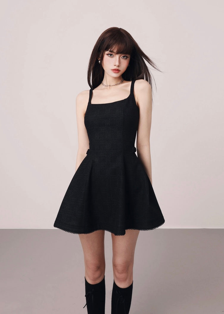 Side ribbon French mini dress / mu1122