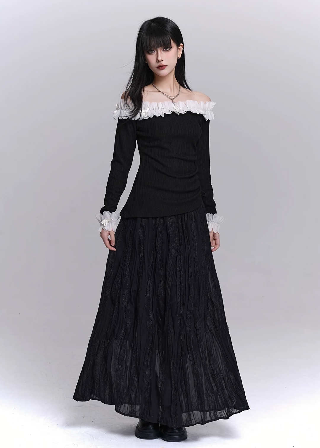 OFF SHOULDER FRILL RIB TOP / LG1534