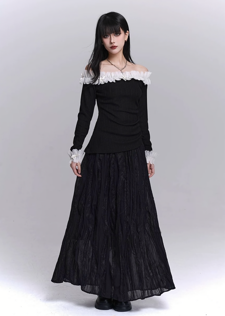 OFF SHOULDER FRILL RIB TOP / LG1534