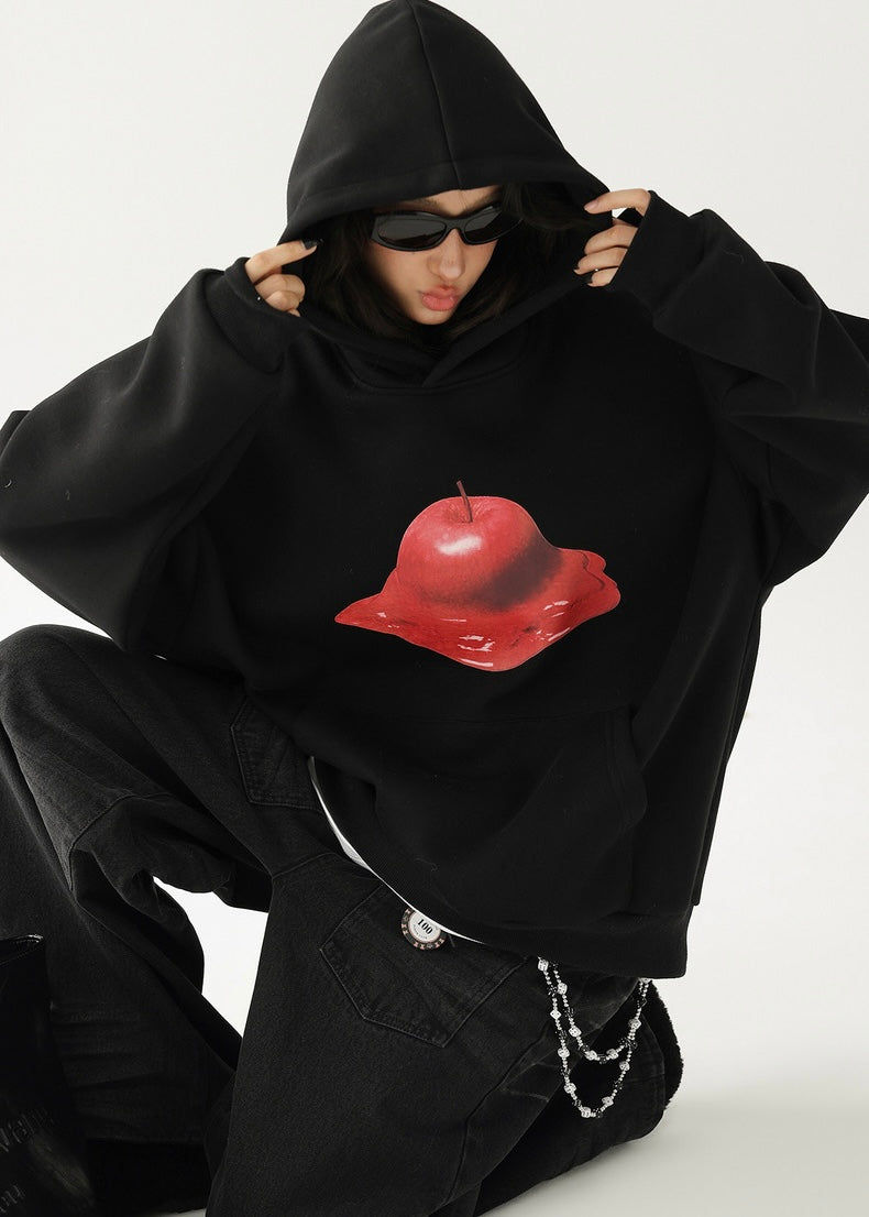 apple print hooded pullover / AS1174