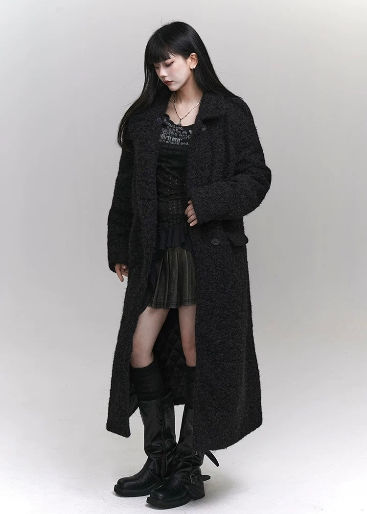 black fleece wool coat / LG1152