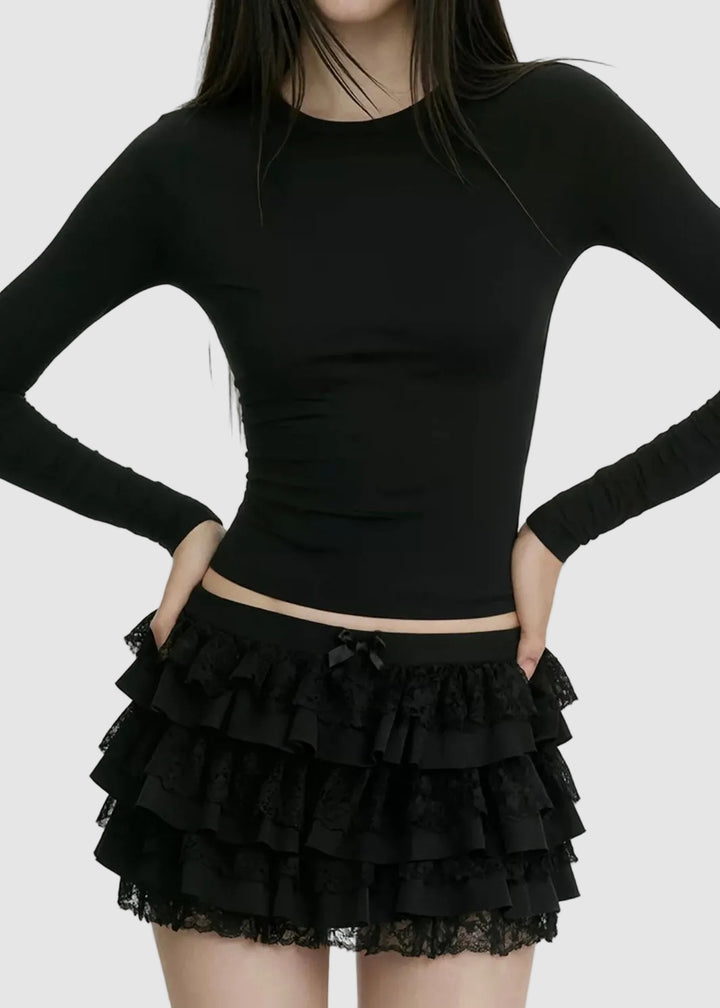 LACE FRILL LAYERED MINI SKIRT / LG1584
