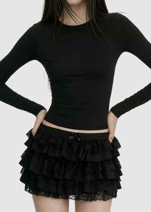LACE FRILL LAYERED MINI SKIRT / LG1584