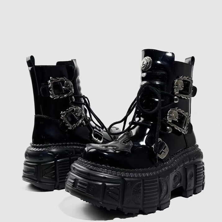 DARK BUCKLE PLATFORM BOOTS / V1173