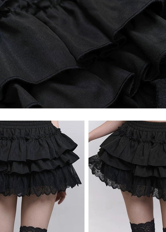 Dark ruffle lace hem skirt / LG1307_e4r