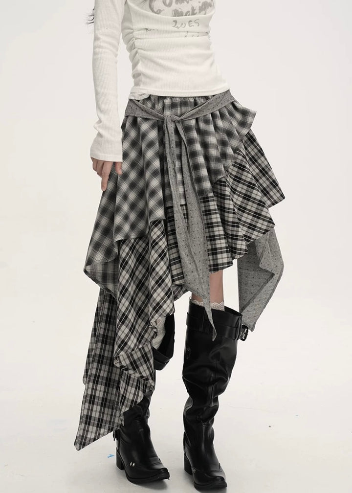 MIX CHECK LAYERED ASYMMETRY SKIRT / LG1540