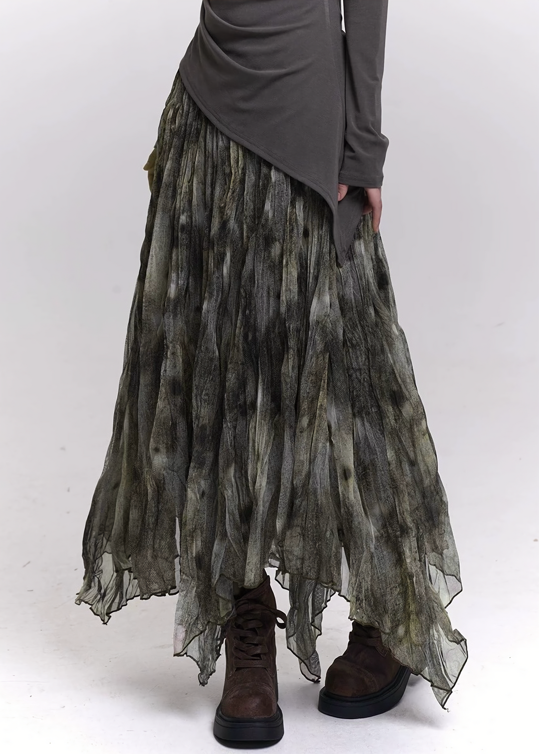 FADED TEXTURE SHEER MAXI SKIRT / LG1469