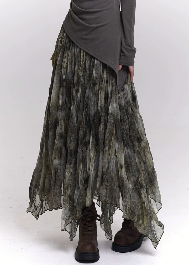 FADED TEXTURE SHEER MAXI SKIRT / LG1469