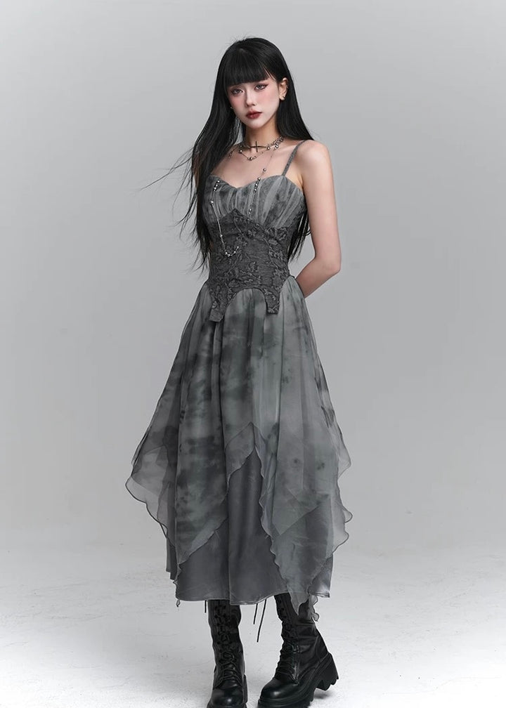 dark ruffle suspender dress / LG1231 