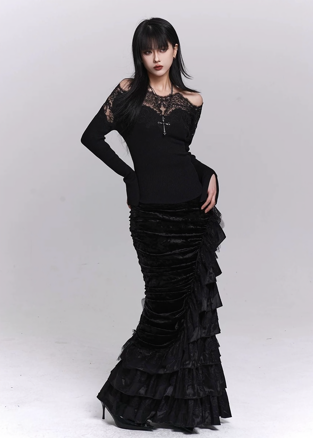 SHADOW DRAPE FISHTAIL SKIRT / LG1489