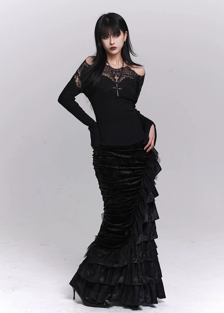 SHADOW DRAPE FISHTAIL SKIRT / LG1489