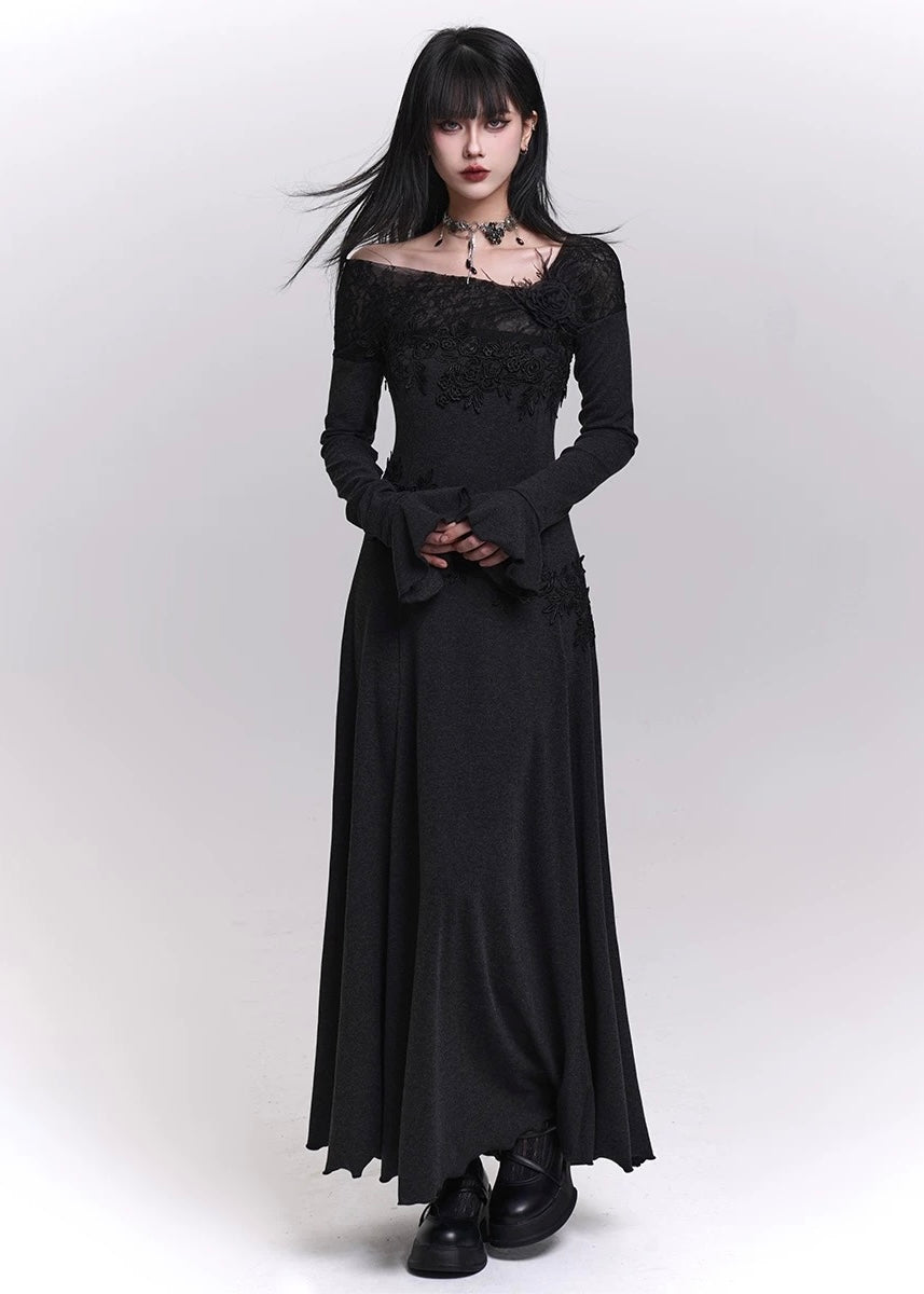 LACE ACCENT OFF-SHOULDER MAXI DRESS / LG1460