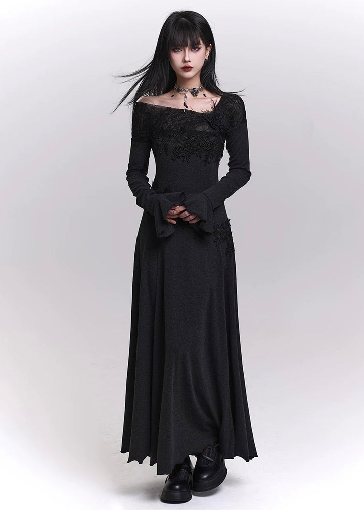 LACE ACCENT OFF-SHOULDER MAXI DRESS / LG1460