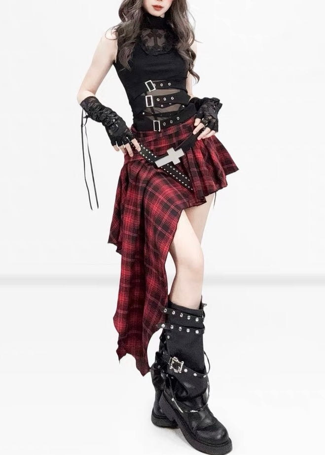 GOTHIC CROSS BUCKLE CUTOUT TOP / LG1616