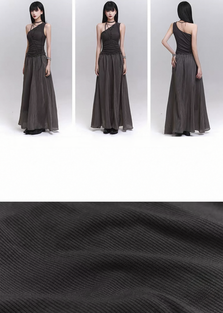 Asymmetrical design x shiny flare dress / lg1313