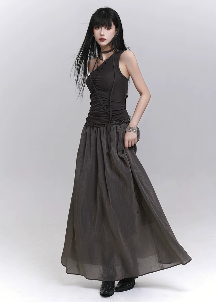 Asymmetrical design x shiny flare dress / lg1313