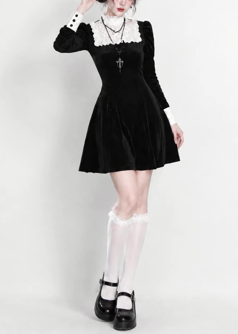 CONTRAST LACE COLLAR MINI DRESS / LG1740