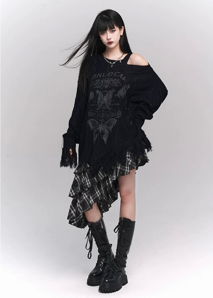 butterfly grunge front design fully distressed knit / LG1169