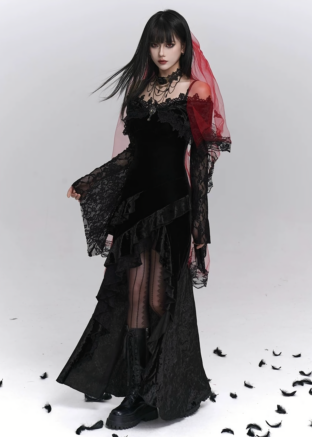 Velvet Lace Asymmetry Dress Gothic / LG1405