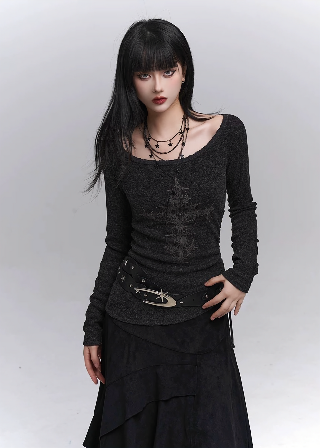 Side shirred long sleeve top / lg1339