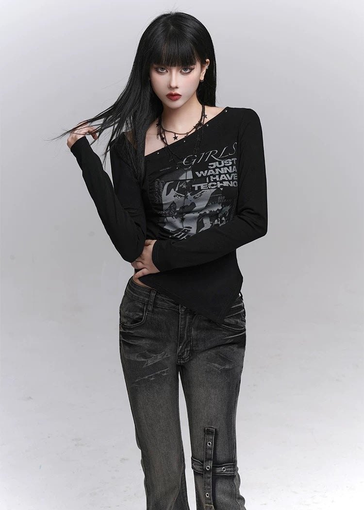 Asymmetry Techno Print Top / LG1369