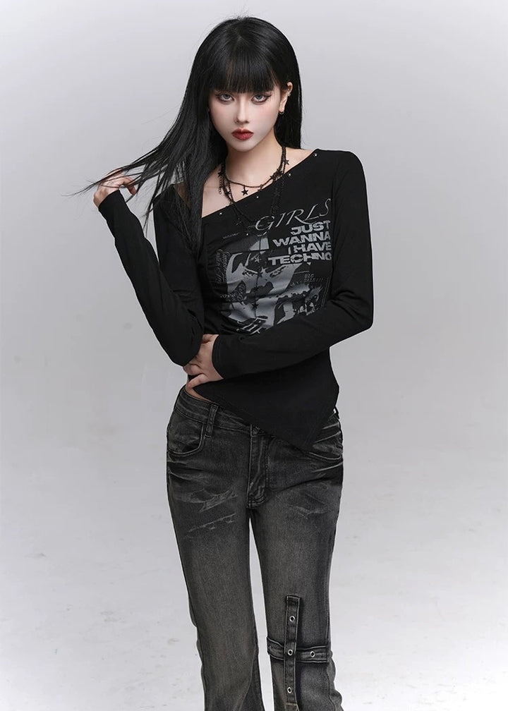 Asymmetry Techno Print Top / LG1369