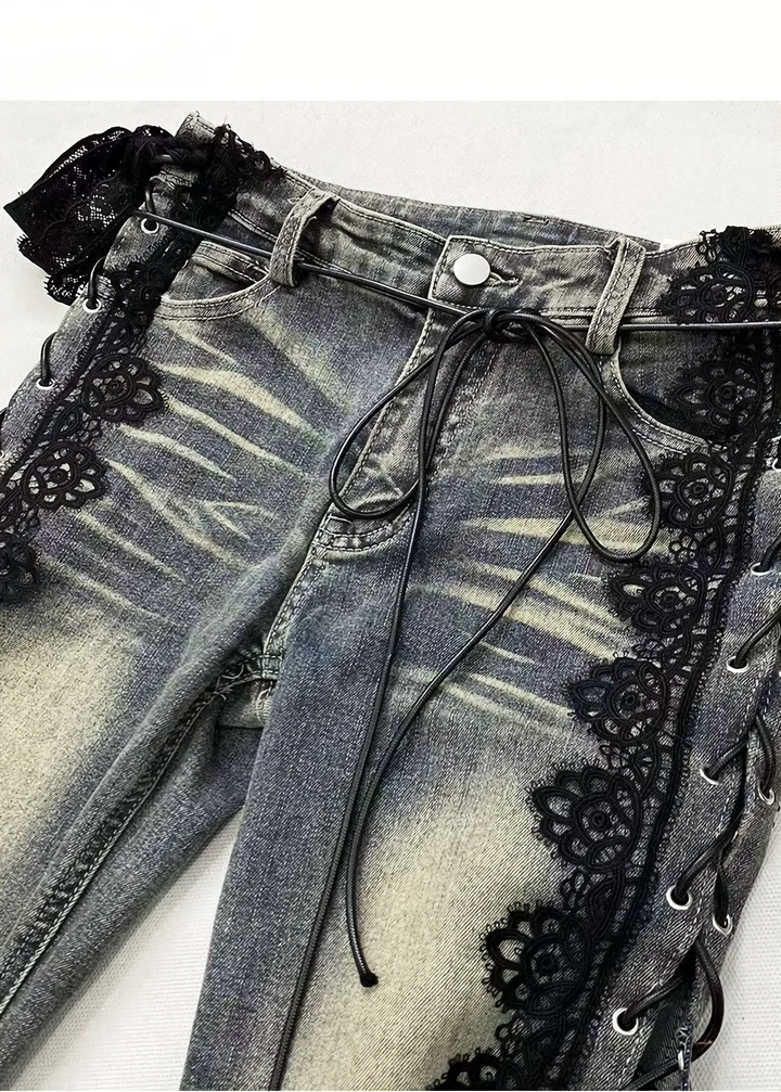 LACE-UP LACE FLARE DENIM / LG1482