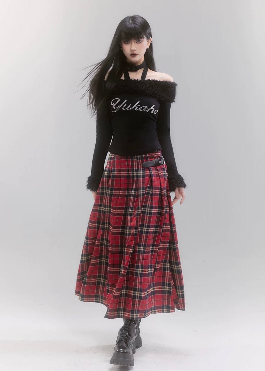 plaid long skirt / LG1192