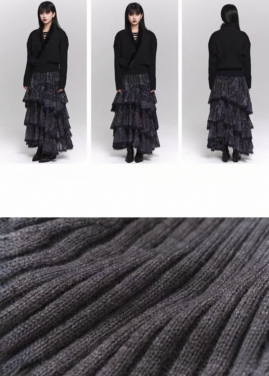 SOFT FUR TRIM V-NECK KNIT SWEATER / LG1500