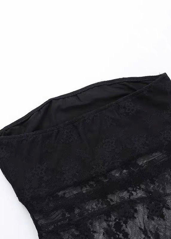 LACE CROSS DRAPE TULLE TOP / LG1587