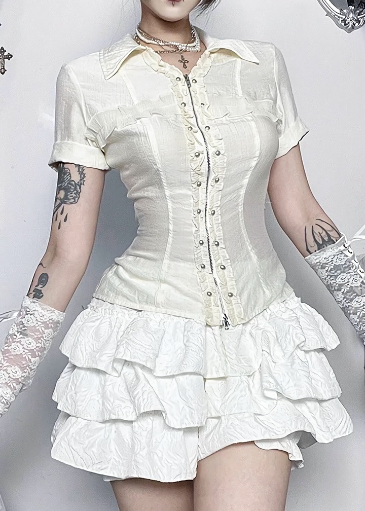 CLASSICAL FRILL ZIP BLOUSE / LG1567