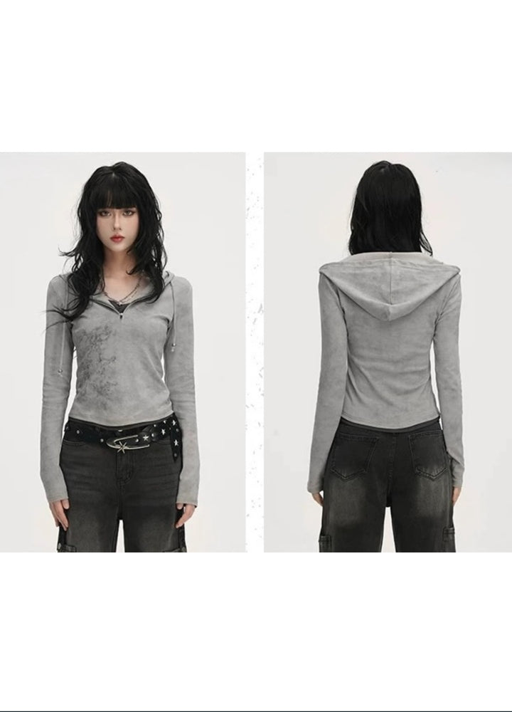 FAKE LAYERED ZIP HOODIE / LG1382