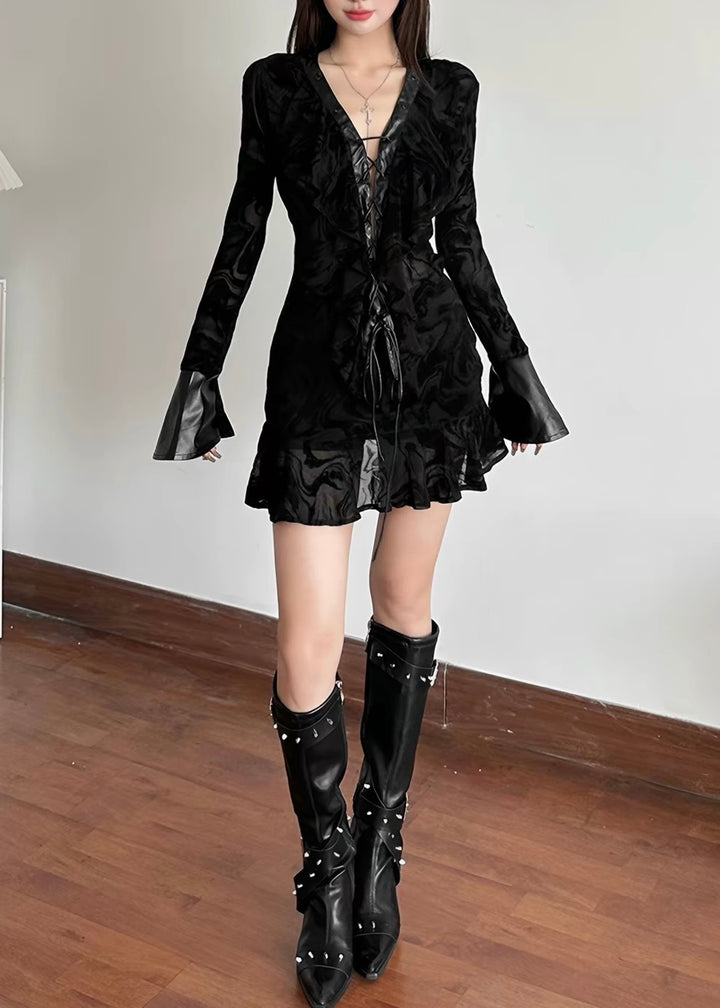 DARK LACE-UP BURNOUT DRESS / LG1658