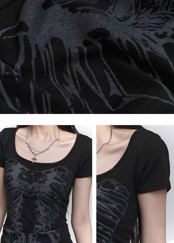 Dark skull rib print T-shirt / lg1270