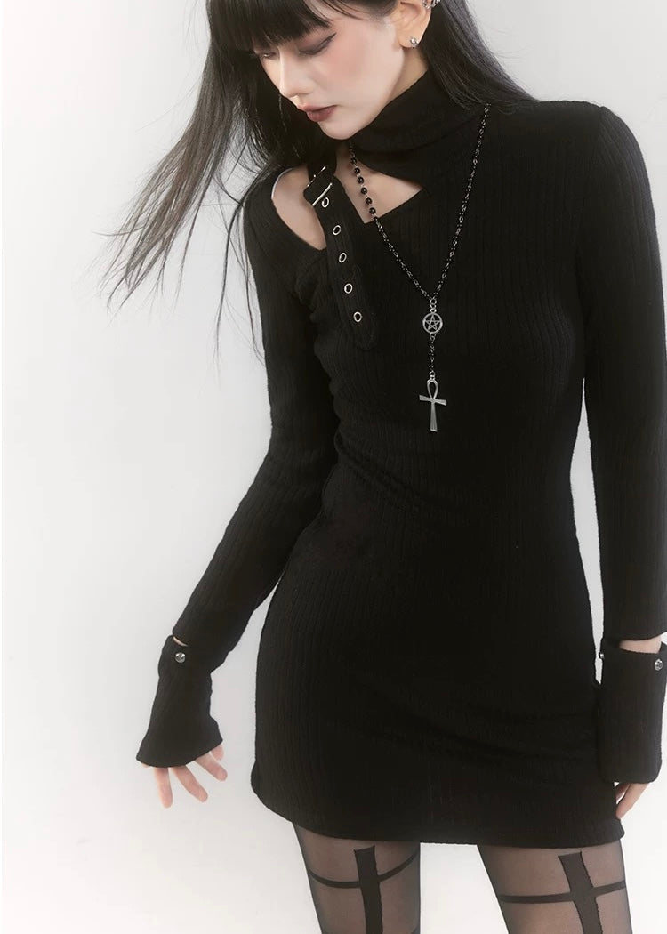 [Same-day delivery] Shoulder belt knit mini dress / LG1193 