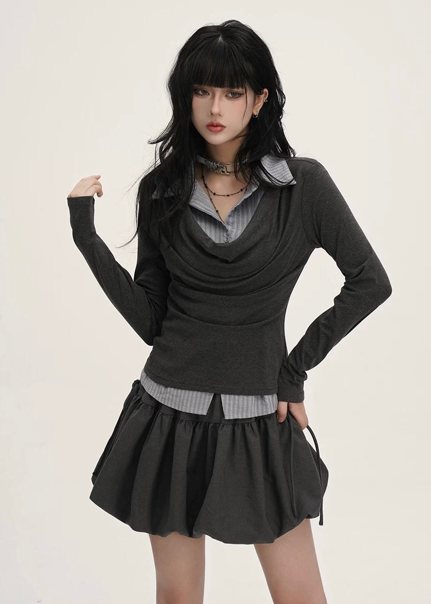 DRAPED COLLAR LAYERED TOP / LG1541