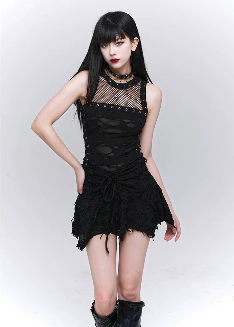 lace up crock top / LG1171 & gothic black hole short skirt / LG1172