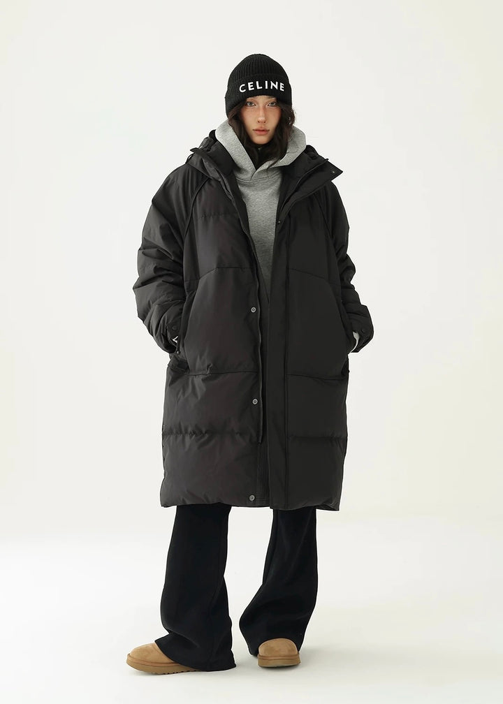 Hooded midi duck down jacket / AS1172