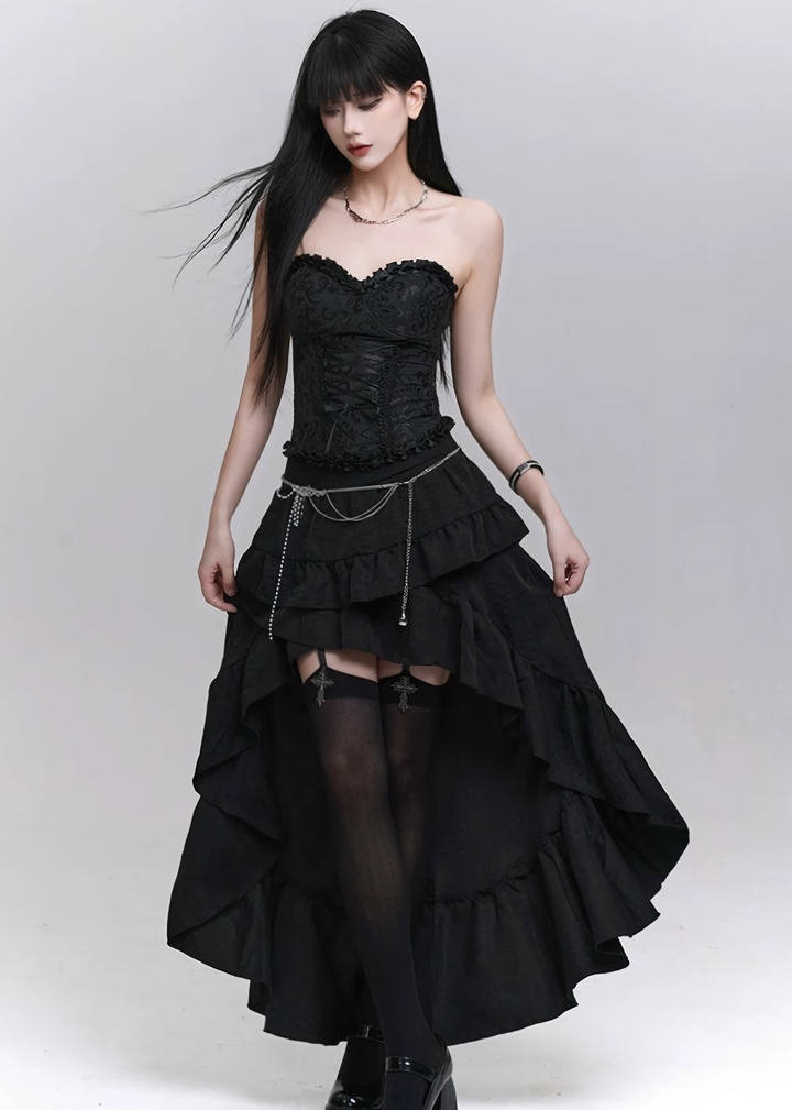 Gothic Frill Asymmetry Skirt / LG1297_e4r