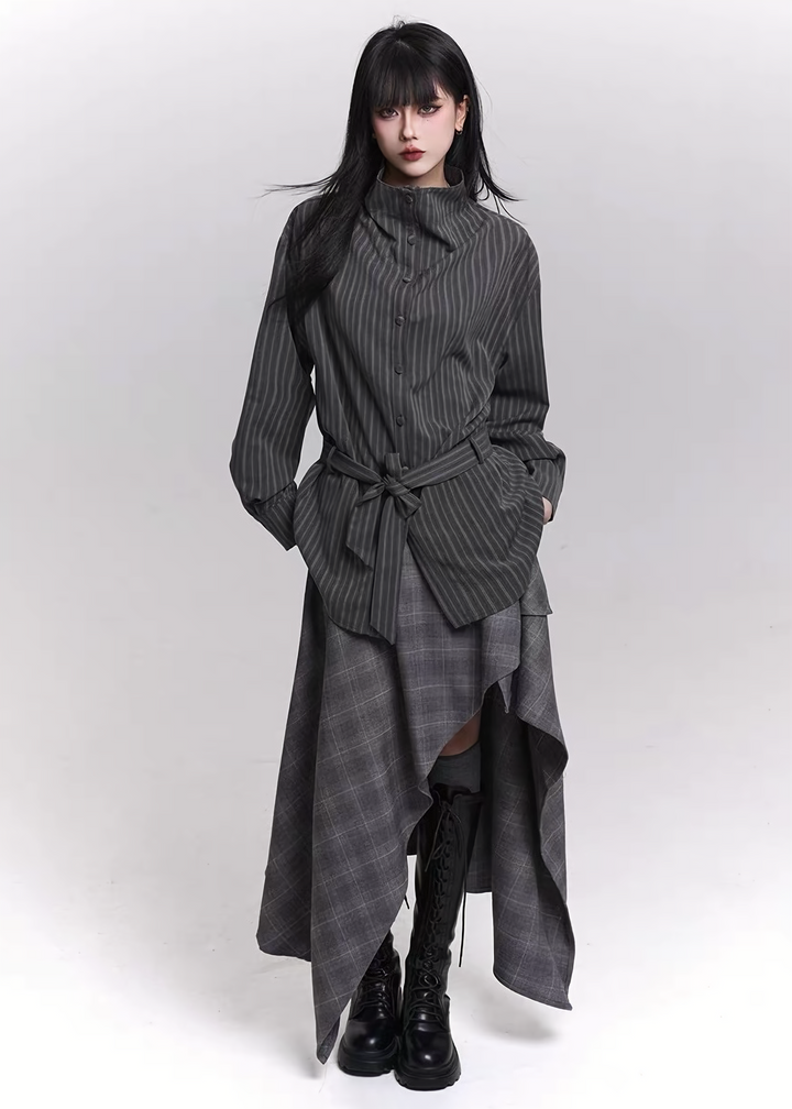 ASYMMETRIC SHADOW CHECK SKIRT/LG1470