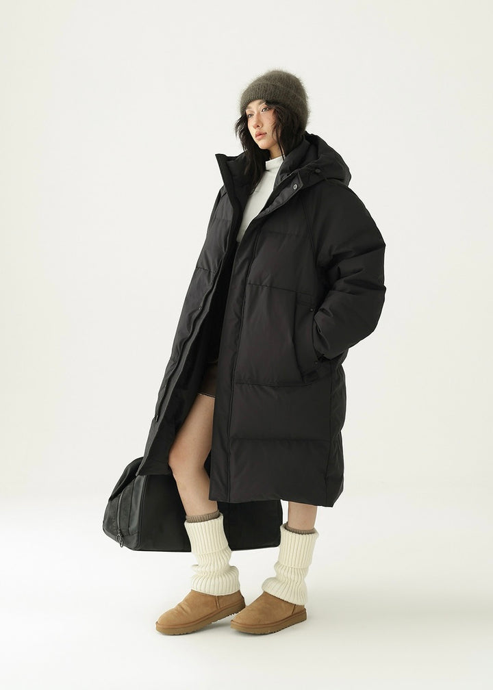 Hooded midi duck down jacket / AS1172