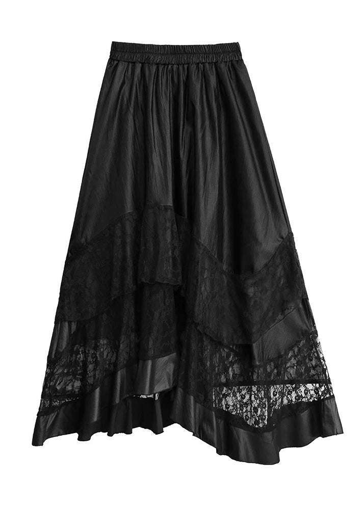 Off-the-shoulder cross rivet top &amp;amp; Lace Patchwork Solid Color Skirts / lg1254 