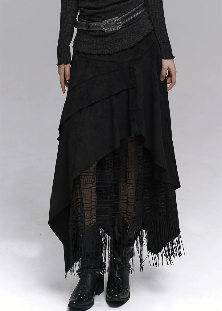 Layered Fringe Long Skirt / lg1373