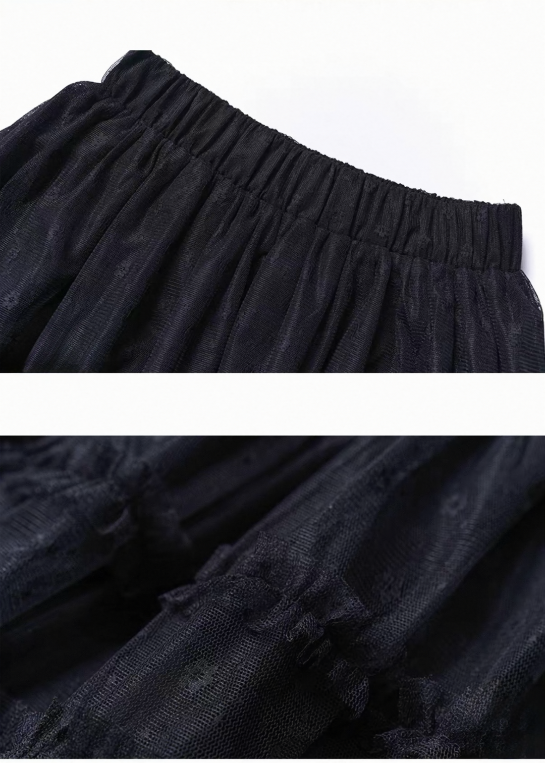 BLACK LACE TIERED MESH SKIRT / LG1531