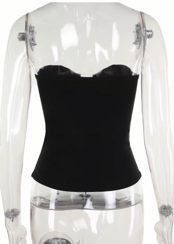 DARK BUCKLE BUSTIER TOP &amp; ASYMMETRIC LONG SKIRT / LG1667