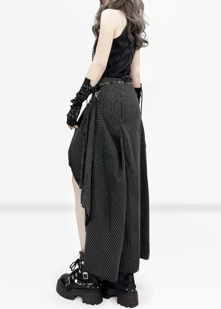 DARK ASYMMETRIC CHAIN DRAPE MAXI SKIRT / LG1684
